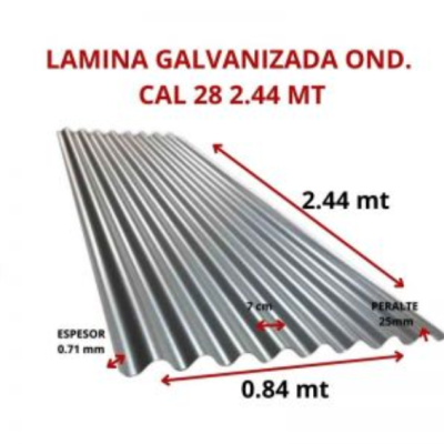 LAMINA GALVANIZADA OND. CAL 28 2.44 MT