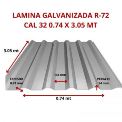 LAMINA GALVANIZADA R-72 CAL 32 0.74 X 3.05 MT