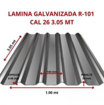 LAMINA GALVANIZADA R-101 CAL 26 3.05 MT