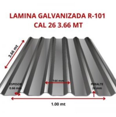 LAMINA GALVANIZADA R-101 CAL 26 3.66 MT
