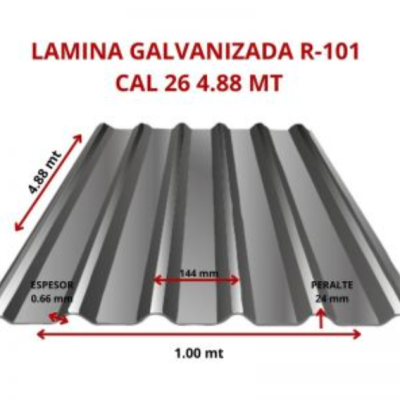 LAMINA GALVANIZADA R-101 CAL 26 4.88 MT