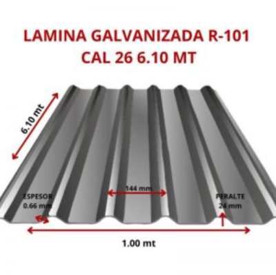 LAMINA GALVANIZADA R-101 CAL 26 6.10 MT