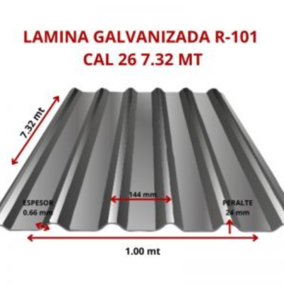 LAMINA GALVANIZADA R-101 CAL 26 7.32 MT
