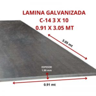 LAMINA GALVANIZADA C-14 3 X 10 0.91 X 3.05 MT