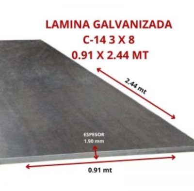 LAMINA GALVANIZADA C-14 3 X 8 0.91 X 2.44 MT