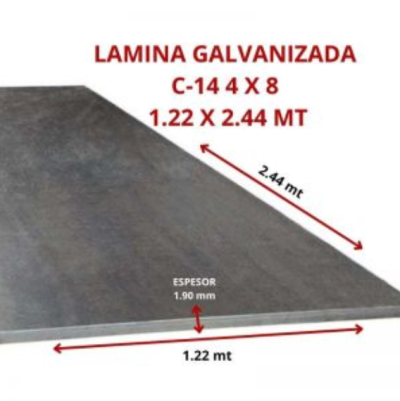 LAMINA GALVANIZADA C-14 4 X 8 1.22 X 2.44 MT