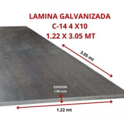 LAMINA GALVANIZADA C-14 4 X10 1.22 X 3.05 MT