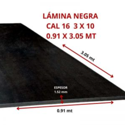 LAMINA NEGRA CAL 16 3 X 10 0.91 X 3.05 MT