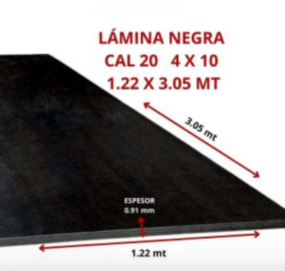 LAMINA NEGRA CAL 20 4 X 10 1.22 X 3.05 MT
