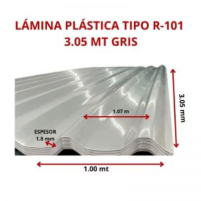 LAMINA PLASTICA TIPO R-101 3.05 MT GRIS