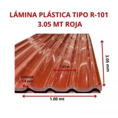 LAMINA PLASTICA TIPO R-101 3.05 MT ROJA