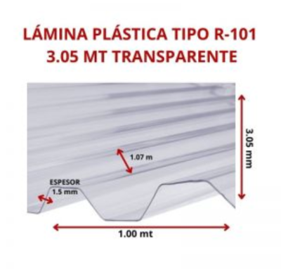 LAMINA PLASTICA TIPO R-101 3.05 MT TRANSPARENTE