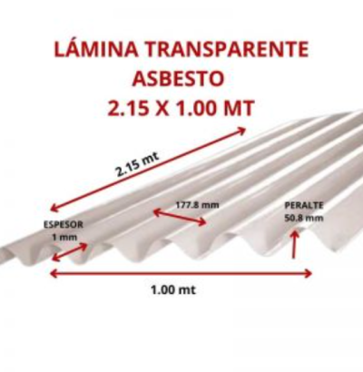 LAMINA TRANSPARENTE 2.15 X 1.00 MT GARANTIA 8