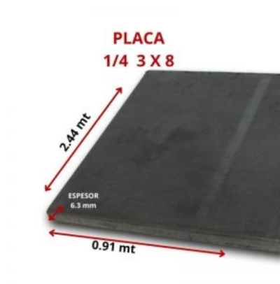 PLACA 1/4 3 X 8 6.3 MM 0.91 X 2.44 MT