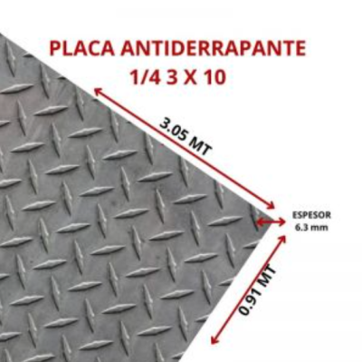 PLACA ANTIDERRAPANTE 1/4 3 X 10 (6.3 MM 0.91 X 3.05 MT)