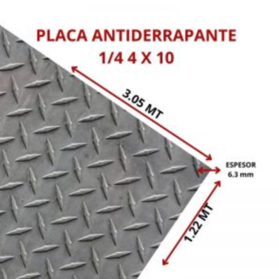 PLACA ANTIDERRAPANTE 1/4 4 X 10 (6.3 MM 1.22 X 3.05 MT)