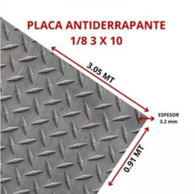 PLACA ANTIDERRAPANTE 1/8 3 X 10 (3.2 MM 0.91 X 3.05 MT)