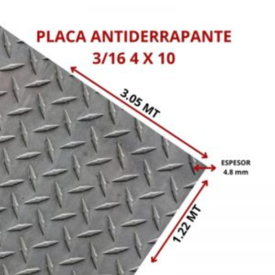 PLACA ANTIDERRAPANTE 3/16 4 X 10 4.8 MM 1.22 X 3.05 MT