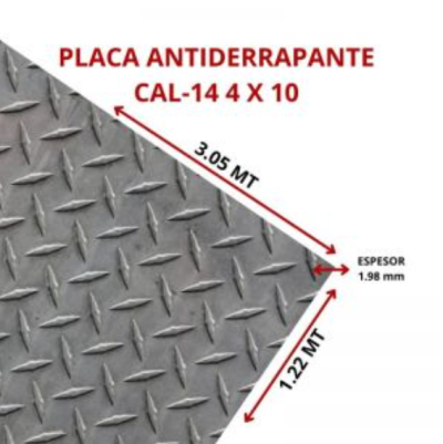 PLACA ANTIDERRAPANTE CAL.14 4 X 10 1.22 X 3.05 MT