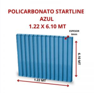 POLICARBONATO STARTLINE 6MM AZUL 1.22 X 6.10 MT GARANT 10