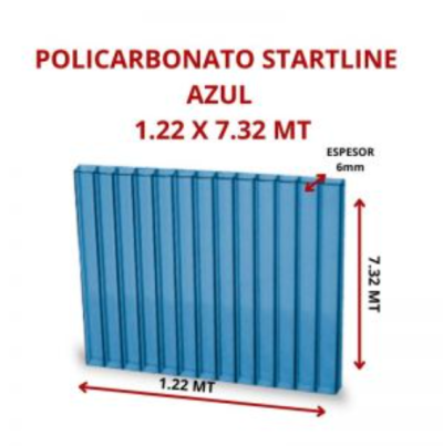 POLICARBONATO STARTLINE 6MM AZUL 1.22 X 7.32 MT GARANT 10