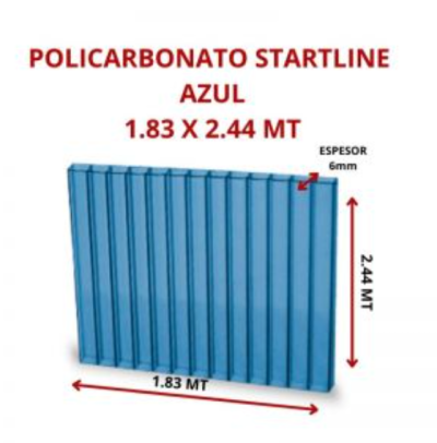 POLICARBONATO STARTLINE 6MM AZUL 1.83 X 2.44 MT GARANT 10