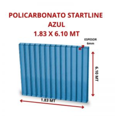 POLICARBONATO STARTLINE 6MM AZUL 1.83 X 6.10 MT GARANT 10
