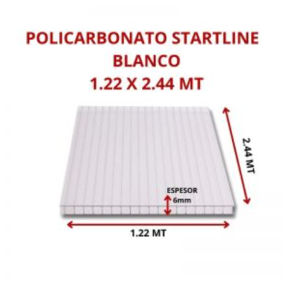 POLICARBONATO STARTLINE 6MM BLANCO 1.22 X 2.44 MT GARANT 10