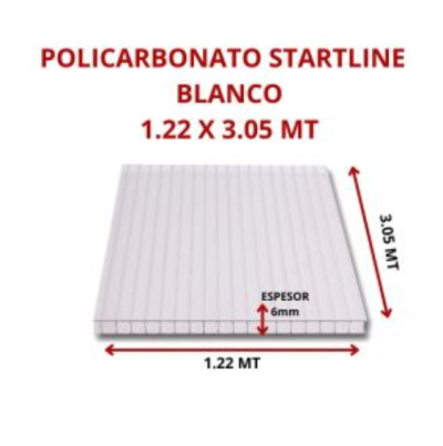 POLICARBONATO STARTLINE 6MM BLANCO 1.22 X 3.05 MT GARANT 10