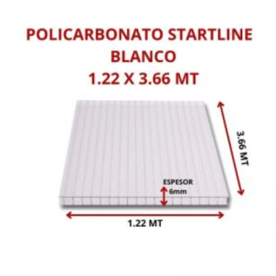 POLICARBONATO STARTLINE 6MM BLANCO 1.22 X 3.66 MT GARANT 10