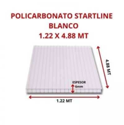 POLICARBONATO STARTLINE 6MM BLANCO 1.22 X 4.88 MT GARANT 10