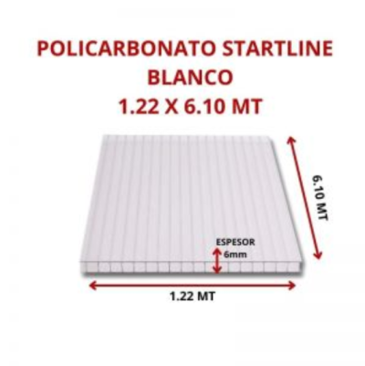 POLICARBONATO STARTLINE 6MM BLANCO 1.22 X 6.10 MT GARANT 10