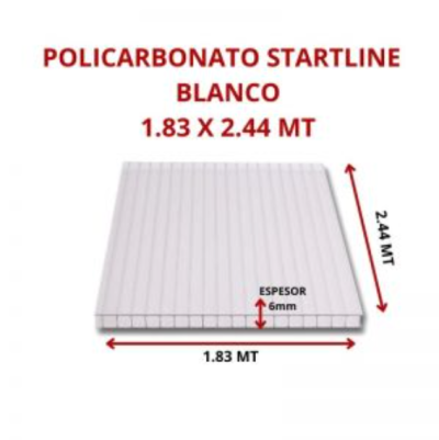 POLICARBONATO STARTLINE 6MM BLANCO 1.83 X 2.44 MT GARANT 10