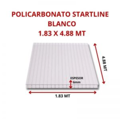 POLICARBONATO STARTLINE 6MM BLANCO 1.83 X 4.88 MT GARANT 10