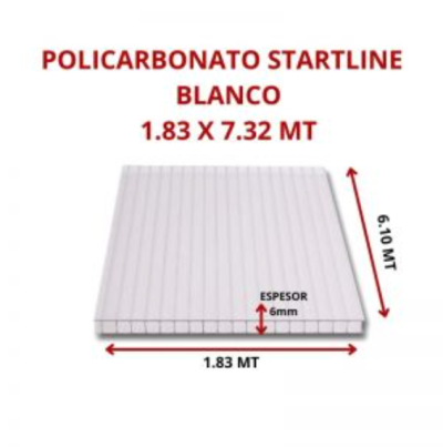 POLICARBONATO STARTLINE 6MM BLANCO 1.83 X 7.32 MT GARANT 10