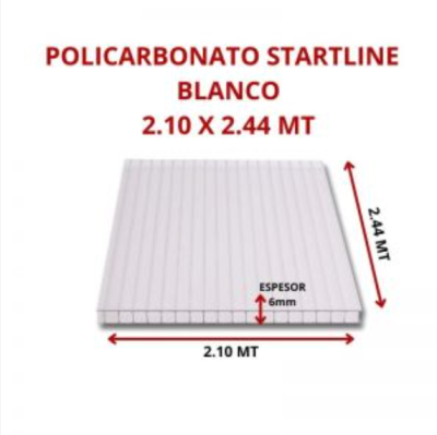 POLICARBONATO STARTLINE 6MM BLANCO 2.10 X 2.44 MT GARANT 10