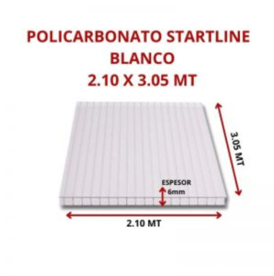POLICARBONATO STARTLINE 6MM BLANCO 2.10 X 3.05 MT GARANT 10