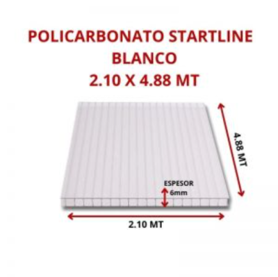 POLICARBONATO STARTLINE 6MM BLANCO 2.10 X 4.88 MT GARANT 10