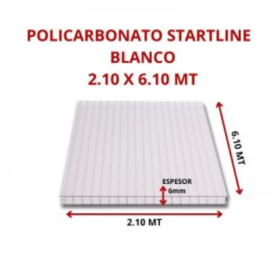 POLICARBONATO STARTLINE 6MM BLANCO 2.10 X 6.10 MT GARANT 10