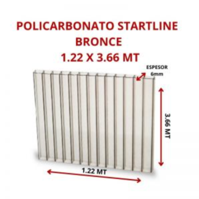POLICARBONATO STARTLINE 6MM BRONCE 1.22 X 3.66 MT GARANT 10