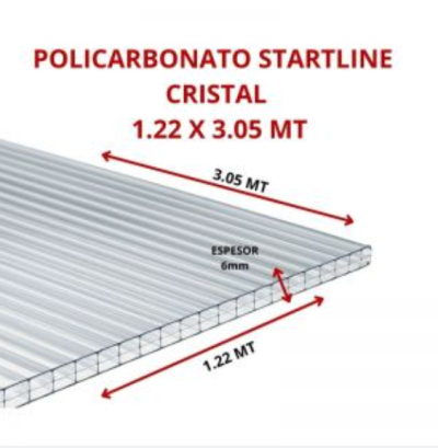 POLICARBONATO STARTLINE 6MM CRISTAL 1.22 X 3.05 MT GARANT 10