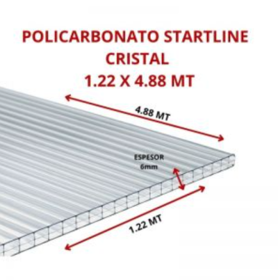 POLICARBONATO STARTLINE 6MM CRISTAL 1.22 X 4.88 MT GARANT 10