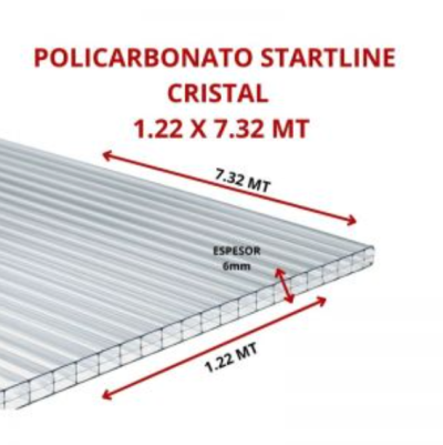 POLICARBONATO STARTLINE 6MM CRISTAL 1.22 X 7.32 MT GARANT 10