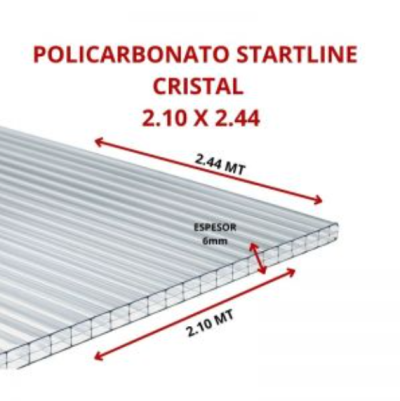 POLICARBONATO STARTLINE 6MM CRISTAL 2.10 X 2.44 MT GARANT 10