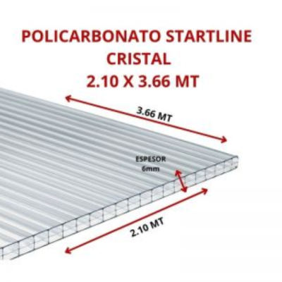 POLICARBONATO STARTLINE 6MM CRISTAL 2.10 X 3.66 MT GARANT 10