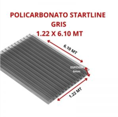 POLICARBONATO STARTLINE 6MM GRIS 1.22 X 6.10 MT GARANT 10