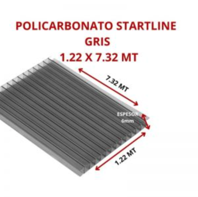 POLICARBONATO STARTLINE 6MM GRIS 1.22 X 7.32 MT GARANT 10