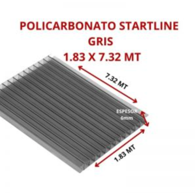 POLICARBONATO STARTLINE 6MM GRIS 1.83 X 7.32 MT GARANT 10
