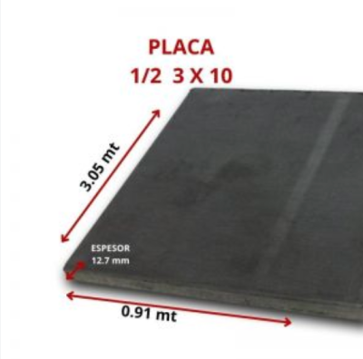 PLACA 1/2 3 X 10 (12.7 MM 0.91 X 3.05 MT)